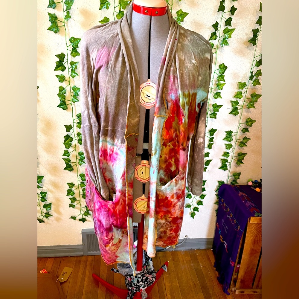 Tie dye lucky clown organic open cardigan